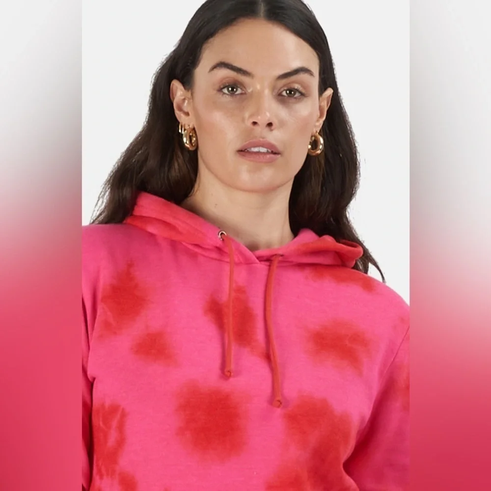 AVIATOR NATION NWT CROP PULLOVER HOODIE SWEATSHIRT in Tie Dye Crystal Red— M